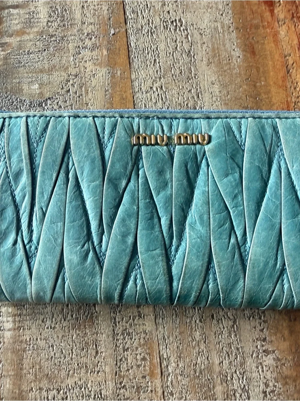 Miu Miu Teal Leather Quilted Wallet